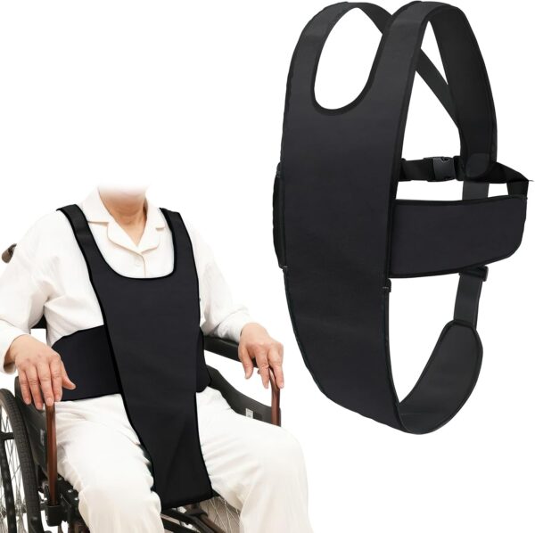 Wheelchair Seat Belts, Drop-Resistant Wheelchair Restraints Straps Harness Adjustable Secure Buckle for The Elderly Patients (Black)