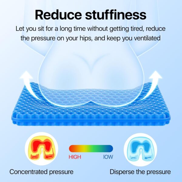 Gel Seat Cushion, Cooling seat Cushion (Super Large & Thick), Breathable Honeycomb Design Absorbs Pressure Points Seat Cushion, Gel Cushion for Office Chair, Home Car seat Cushion for Wheelchair - Image 2