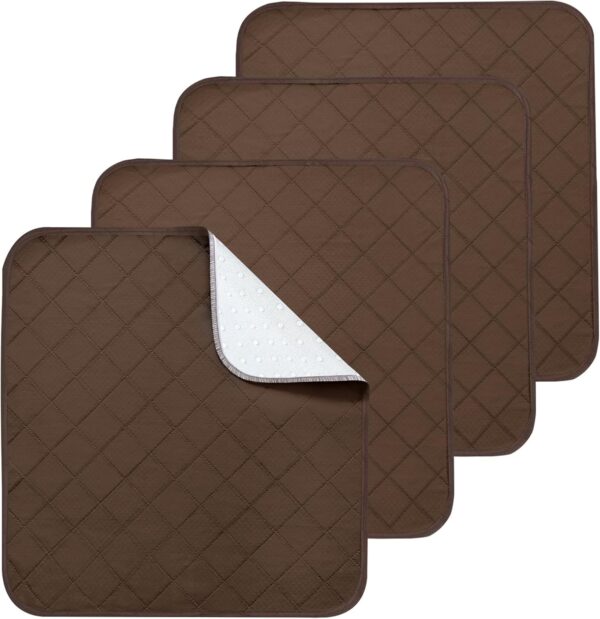 Waterproof Chair Pads for Incontinence, 4 Pack Reusable Seat Protector Pads, Non-Slip & Super Absorbent Wheelchair Pad Covers, Washable Chair Pads for Adults, Kids & Pets, 22" x 21" - Brown