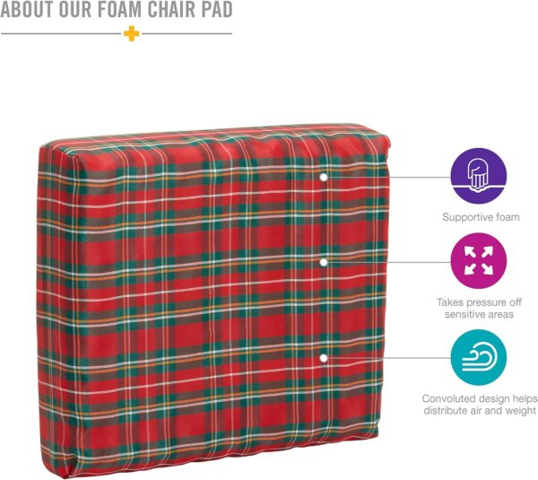 Foam Wheelchair and Seat Cushion - Office Chair Cushion - Support Cushion Chairs Pad, Helps with Sciatica Pain Relief, Plaid Cover, 16 x 18 x 4 inches - Image 2